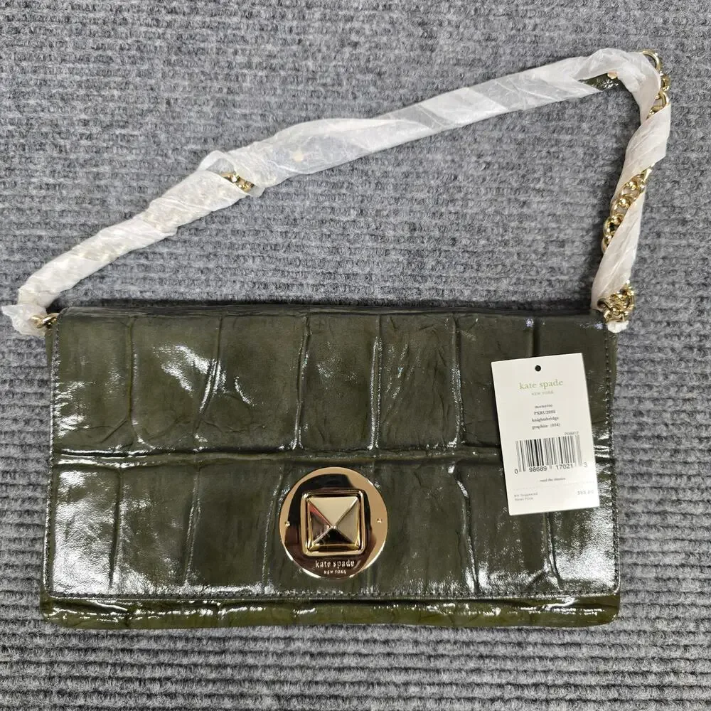 NWT Kate Spade Monette Knightsbridge Clutch Graphite Croc Patent Leather $355
